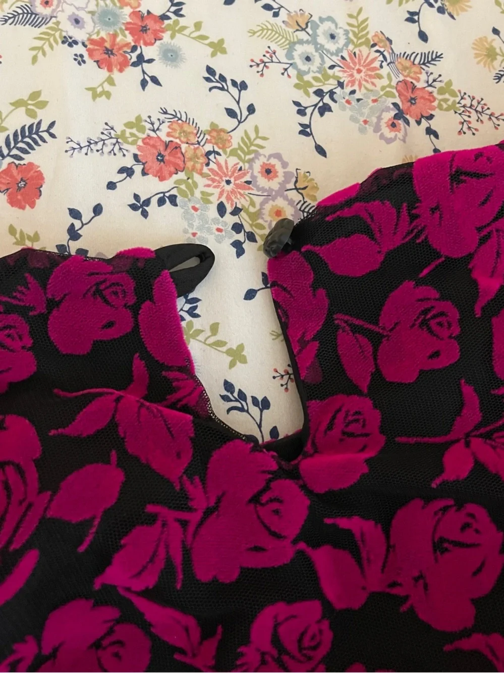 Girls Black & Fuchsia Rose Mesh Dress | Floral Party Dress